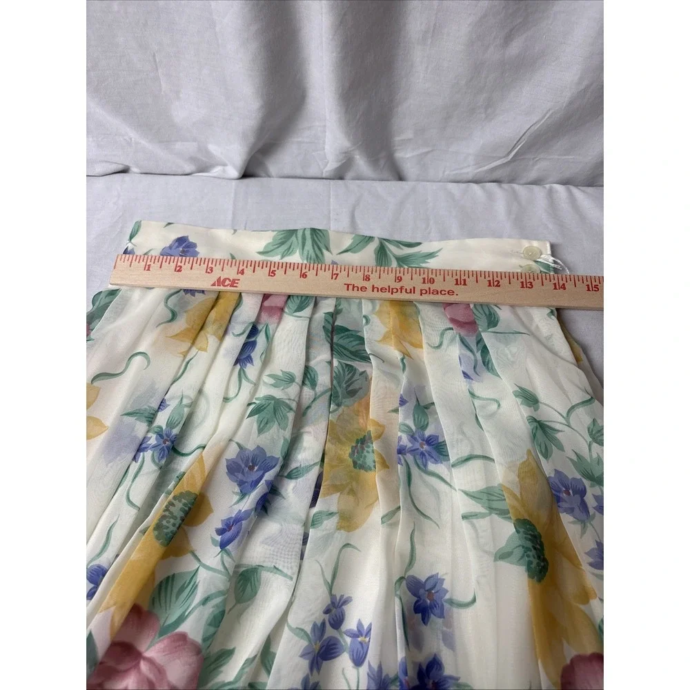 St Michael Pleated Midi Skirt Women Sz 12 (W28) Pastel Floral Print Lined NWOT
